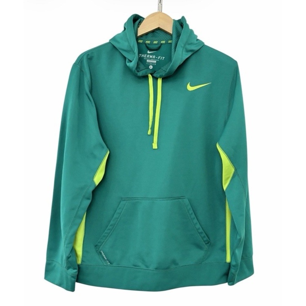 Nike Therma FIT Hoodie Mens Large Green Lime Volt Pullover Sweatshirt Training L
